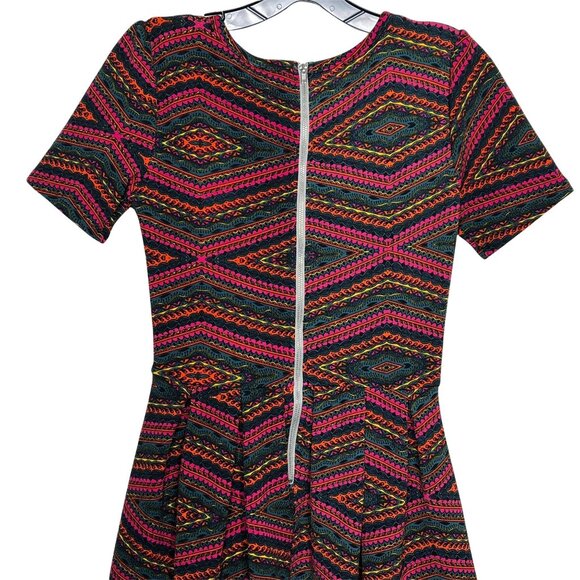 LuLaRoe Amelia XS Fit & Flare Dress Green Pink Geometric Fall Print - Picture 10 of 12